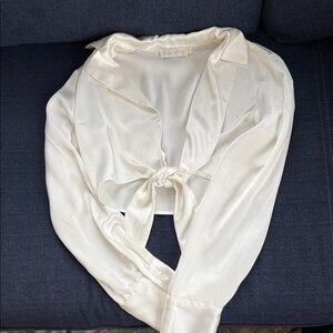 Cream Satin Tie-Front Blouse